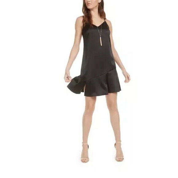 Bar III Dresses & Skirts - NWT Bar III Black Satin V-neck Adj Spaghetti Strap Slip Dress size Small S‎